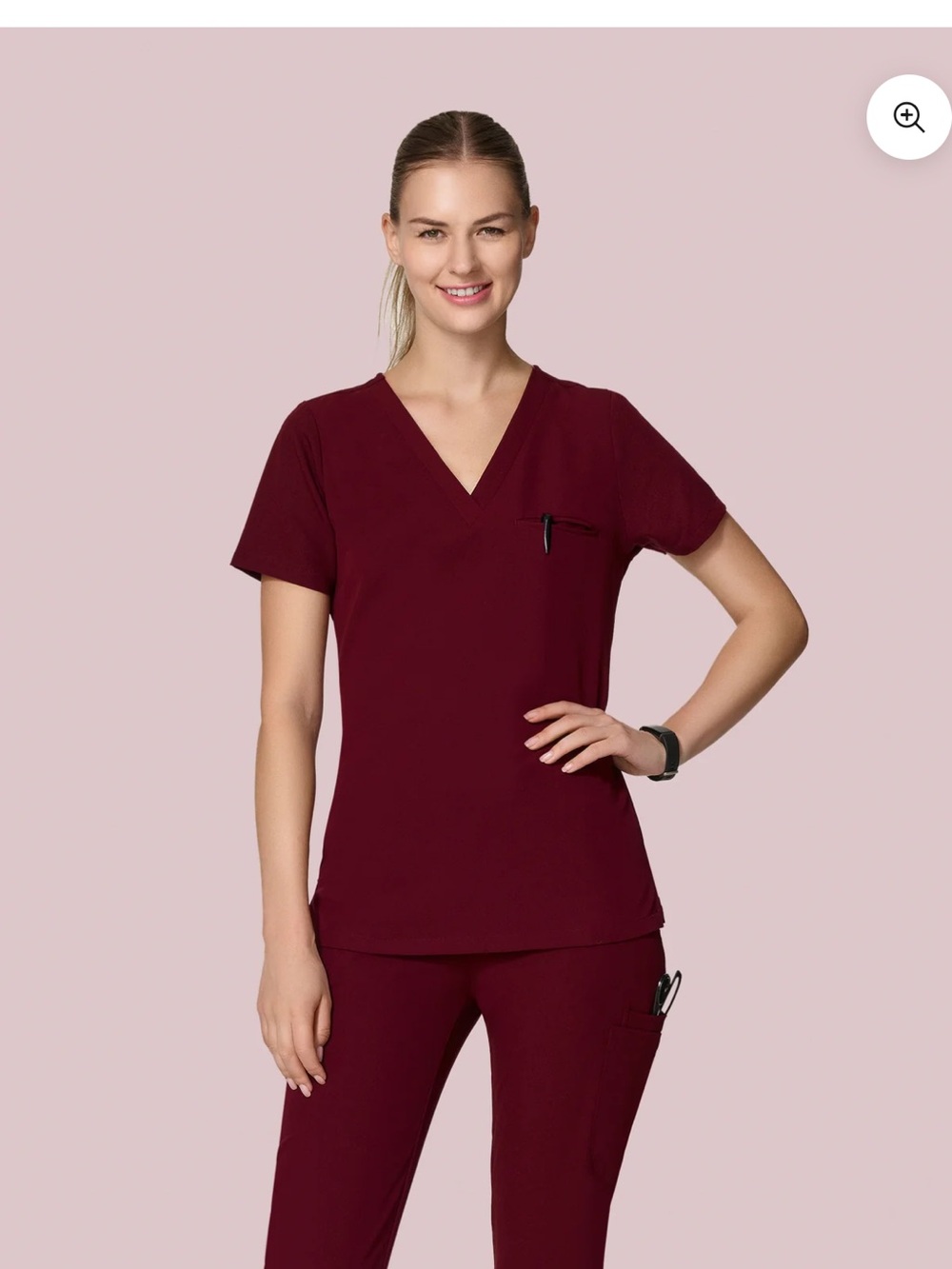 Mandala one pocket scrub top in wine color size medium